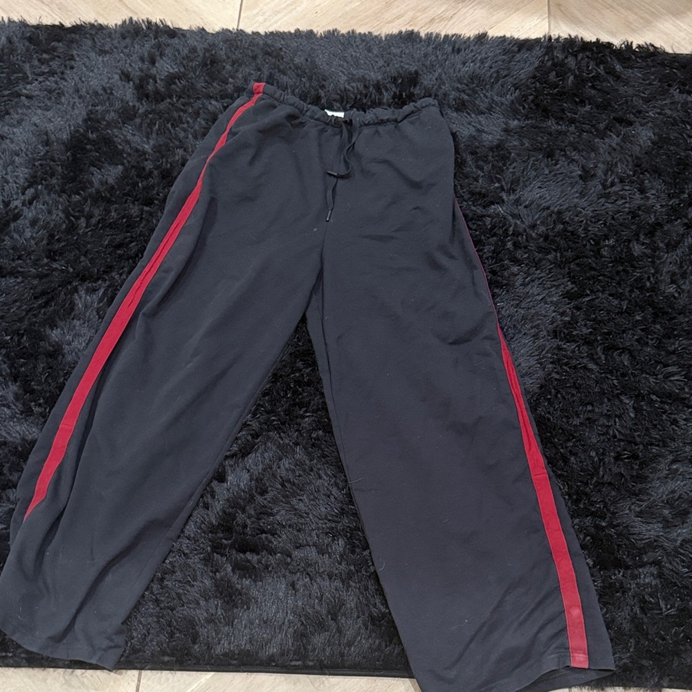 Gymshark Black Wide Leg Pants with Red Stripe